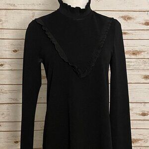 Zara W&B Collection High Neck Black Mini Dress Ruffle Front Black Size S